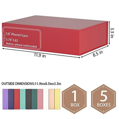 Red Gift Box 11.9" x 8.5" x 3.3", Magnetic Closure Gift Boxes for Presents - color: Red