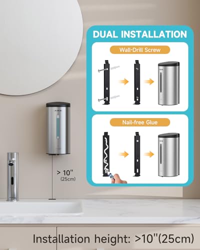 AIKE Automatic Liquid Soap Dispenser,25oz Capacity for Bathroom,Brushed - color: Brushed Stainless Steel