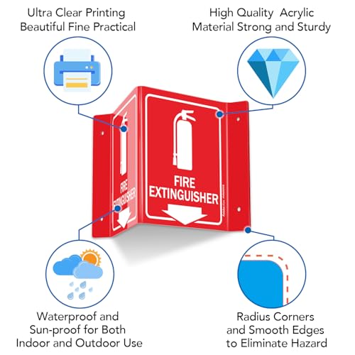 Faittoo Fire Extinguisher Sign, Fire Extinguisher with Down Arrow - 5 Pack 6 x 8 Inches V-Shaped Acrylic Plastic, 4 Pre-Drilled Holes, Includes Matching Screws, Use for Home Office/Business - style: V-shaped 5 Pack