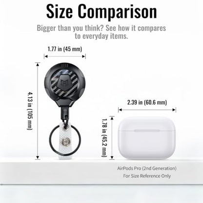 MNGARISTA Retractable Badge Holder, Heavy Duty Badge Reel Keychain with Belt Clip, 3K Carbon Fiber ID Card Holder Lanyard with 32.28" Retractable Key Chain, Black - color: Black Keychain & Holder 1 Pcs