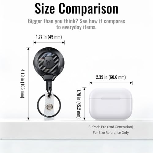 MNGARISTA Upgraded Heavy Duty Retractable Keychain with Belt Clip, 10 OZ Retraction, 31.5" Stainless Steel Cord Key Chain, 3K Carbon Fiber ID Badge Reel Holder with Badge Strap and Key Ring, 4 Pack - color: Black Keychain 4 Pcs