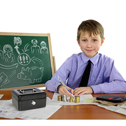 Cash Box with Money Tray, Parrency Small Money Box with Key Lock, 6" x 4 4/5" x 3", Black - color: Black, size: Small（5.9")