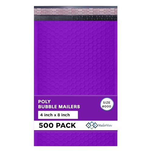Purple Bubble Mailers 4x8, Self Seal Poly Padded Envelopes #000, 500 Pack - color: Purple, size: 4"x8" / 500 Pack