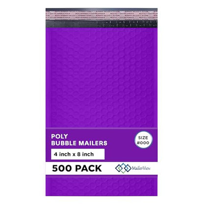Purple Bubble Mailers 4x8, Self Seal Poly Padded Envelopes #000, 500 Pack - color: Purple, size: 4"x8" / 500 Pack