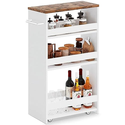 MARTY Slim Rolling Storage Cart 7.9" W Laundry Cart with Wheels,Brown+White - color: White, size: 7.9"D x 15.75"W x 31.5"H