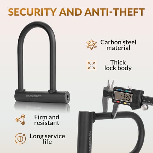 ROCKBROS Bike U Lock Anti Theft 4 ft Cable Mounting Bracket Keys