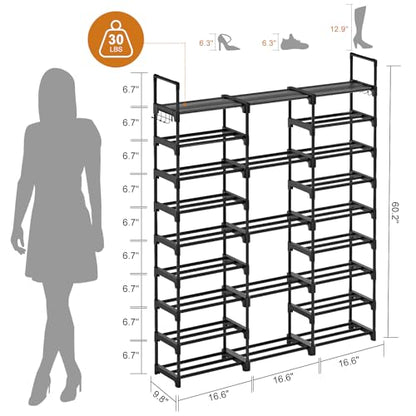 WOWLIVE 9 Tier 3-Column Shoe Rack, 50-55 Pairs Stackable Black - color: Black, size: 3 Row 9 Tier