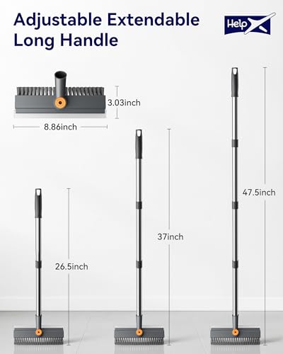 3 in 1 Adjustable Small Floor Scrub Brush with Long Handle - color: Grayorange
