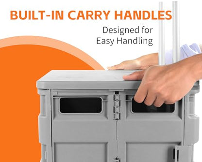 MaxWorks Collapsible Rolling Utility Cart with Lid 80 lb Capacity Folding Dolly with Telescoping Handle Heavy Duty Plastic Crate on Wheels for Shopping Office and Teachers (50876)