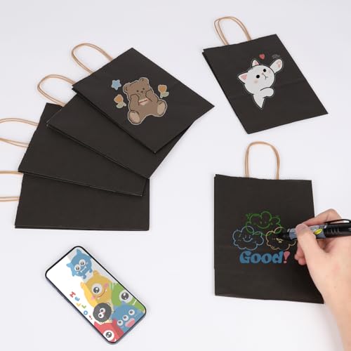 Joybe 100 Pack 5.95x3.25x8 Inch Small Black Paper Bags with Handles Bulk, Kraft Paper Gift Bags for Birthday Party Favors Grocery Retail Shopping Business Goody Merchandise Craft Blank Sacks (100pcs)