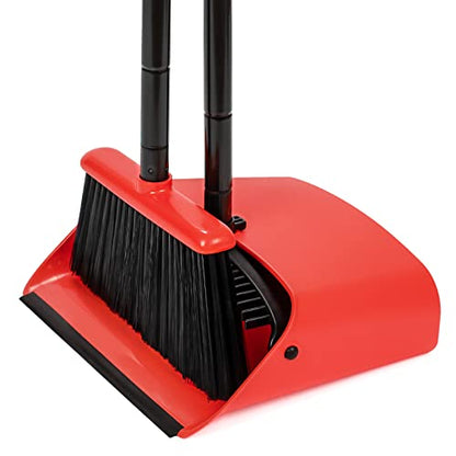 TreeLen Broom and Dustpan Set, 52 inch Broom and Dust Pan Combo for Home - color: Red Broom