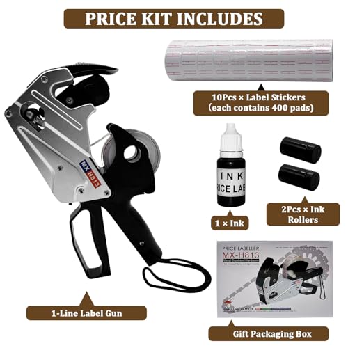 H813 Price Gun, Price Labels Gun with 4000 Labels, 1 Wheels, Price Sticker Gun kit for Office, Retail Shop, Grocery Store