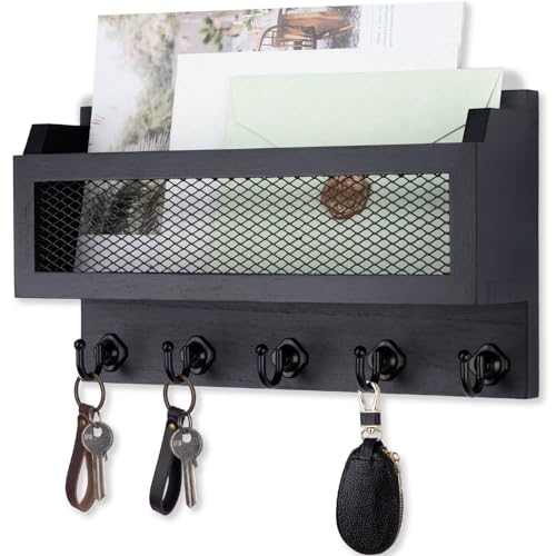 Nekon Mail and Key Holder for Wall Decorative, 11 Inch Mail Holder, Black - color: Black
