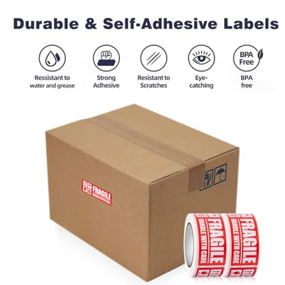 Fragile Handle with Care Stickers - Bold Red and White, 150-Pack for Moving Shipping Labels, Mailing Supplies - Packaging Protector for Delicate Items - color: Bold Fragile