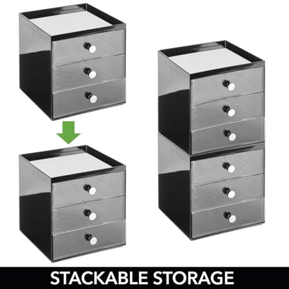 mDesign Makeup Organizer Storage Station Cube with 3 Drawers for Bathroom Vanity, Cabinet, Countertops - Holds Lip Gloss, Eyeshadow Palettes, Brushes, Blush, Mascara - Black/Clear - color: Black/Clear