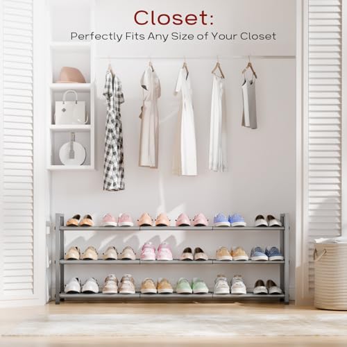 Bumusty 3 Tier Long Expandable Shoe Rack for Closet, Light Grey - color: Light Grey, size: 3-tier