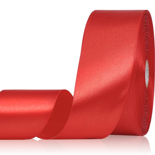 Red Ribbon 1-1/2 Inch 50 Yards, Solid Satin Ribbon for Flower Bouquet, Crafts, Gift Wrapping, Bridal Invitations, Hair, Christmas, Halloween, Valentine - color: Red