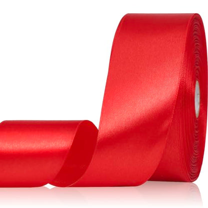 Red Ribbon 1-1/2 Inch 50 Yards, Solid Satin Ribbon for Flower Bouquet, Crafts, Gift Wrapping, Bridal Invitations, Hair, Christmas, Halloween, Valentine - color: Red