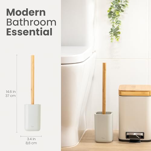 Vigar Zense Toilet Brush and Holder Set, Polyresin Stone, Light Gray - color: Light Gray