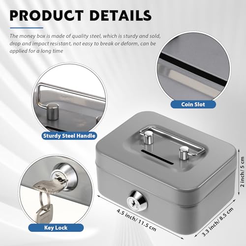 Tandefio 12 Pcs Small Money Cash Box with Lock and Slot Metal Box for Cash Steel Organizer Piggy Bank Metal Coin Bank for Adults, 4.5 x 3.3 x 2 Inch, Without Money Tray (Black,Green,Gray,Pink) - color: Black, Green, Gray, Pink