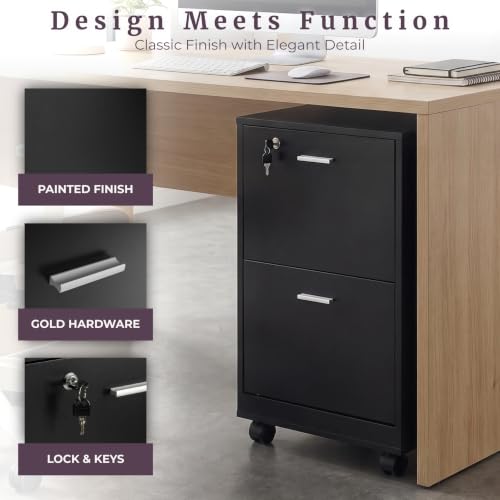 Lavish Home 2-Drawer Wooden File Cabinet with Lock, Black, 16” x 27” - color: Black, style: Silver Hardware