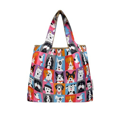 allydrew Medium Foldable Tote Nylon Reusable Grocery Bag (Set of 2) - color: Cute Dogs