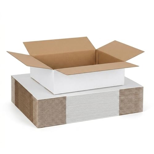 CRUGLA 12x12x4 Shipping Boxes 25 Pack, White Corrugated Cardboard Boxes with Side-Lock and Pre-Applied Double-Sided Tape, Easy Assemble Packing Mailer Boxes for Small Business Shipping - size: 12x12x4 Inch 25 Pack
