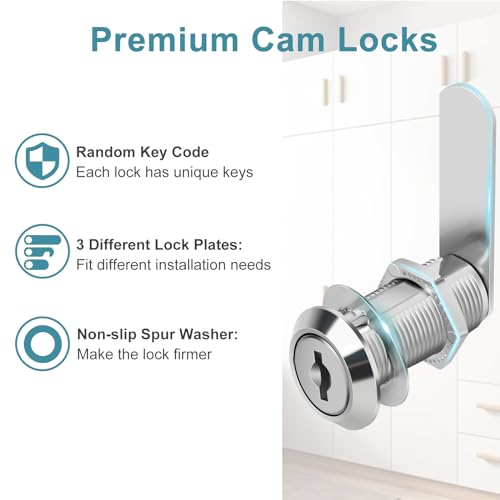 Cabinet Locks Keyed Different 1-3/8" Cam Lock with Keys Secure Files Drawers RV Storage Locks Replacement Set, Zinc Alloy(Silver 2PCS,1-3/8 Inch) - size: 1-3/8 Inch
