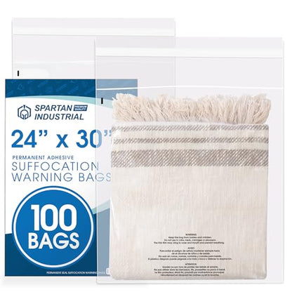 24" X 30" (100 Count) Self-Seal Clear Poly Bags With Suffocation Warning - size: 24" X 30"