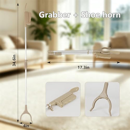 34" Foldable Reacher Grabber Tool with Shoe Horn, 2-in-1 Trash Picker Upper Grabber, 360° Rotating Jaw Long Handy Trash Claw, Lightweight Pick Up Stick for Elderly, Litter, Garden (Gray, 1-Pack) - size: 1 Pack