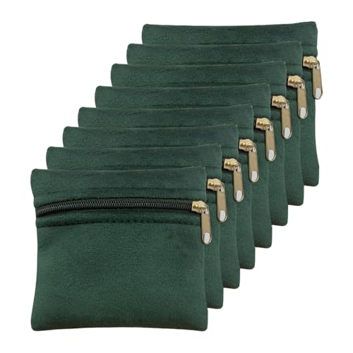 8pcs Small Velvet Jewelry Pouches with Zipper Gift Bags for Bracelet Necklace,Ring,Earrings,Earphone,Wedding Favors, Party Favors,Travel,3.94" X 3.94" (Green) - color: Green