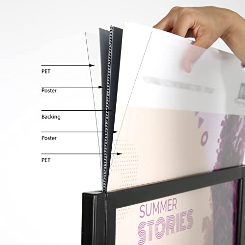 M&T Displays Metal Eco Info Board, Black 22x28 Inches Slide-In Poster Sign Holder 2 Tier Double Sided Floor Standing Pedestal Advertising Display with Backing and Anti-Glare PET Cover