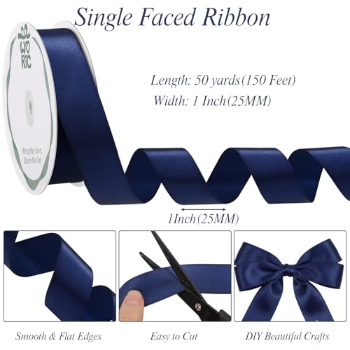 woric Navy Blue Satin Ribbon 1 inch 60 Yards Dark Blue Ribbon - color: Navy Blue