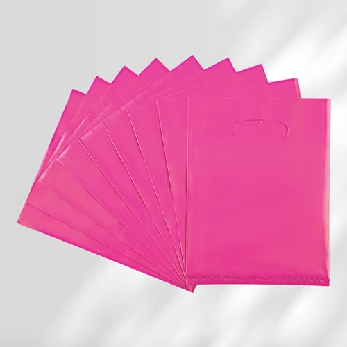 Hot Pink 100 PCS Small Gift Bags, 6"x8" Goodie Party Favor Bags with Handle, Treat Retail Pouches for Kids Birthday, Christmas, Small Business - color: Hot Pink-100PCS