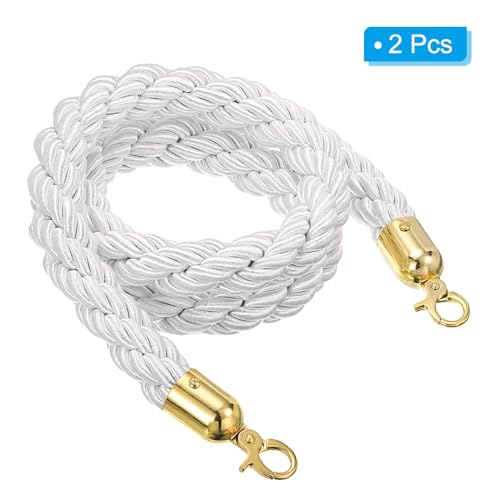 PATIKIL Stanchion Rope 1.5m/5Ft Barrier White Golden 2 Pack - color: White/Golden
