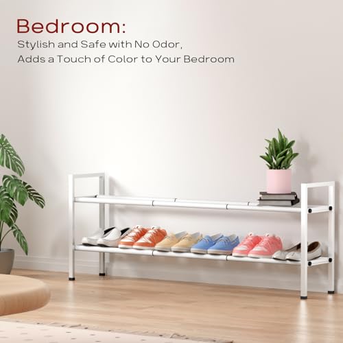 Bumusty 2 Tier Long Expandable Shoe Rack for Closet, White - color: White, size: 2-tier