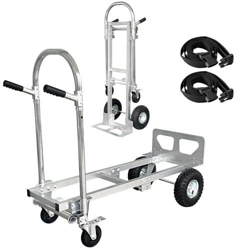 Silver Convertible Hand Truck Dolly Cart with Wheels Heavy Duty, 1000 Lbs Capacity, 2 Straps for Moving Furniture/Appliance/Carton/Warehouse/Office/Easy to Follow Video to Install - color: Silver