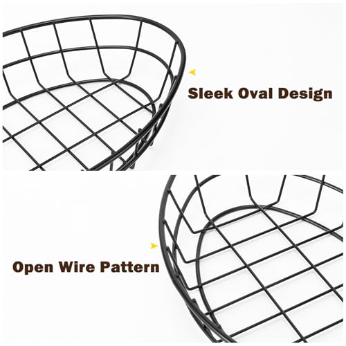 10 Pack Fast Food Oval Baskets, Wire Bread Basket for Serving, Reusable Chip Burger Fruit Vegetables Bowl Storage for Kitchen Table, Restaurants, Snack Bar, Metal (Matte Black) - color: Matte Black