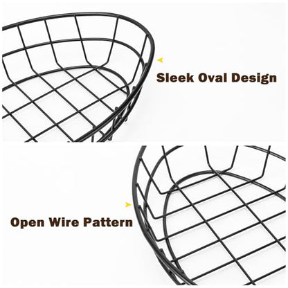10 Pack Fast Food Oval Baskets, Wire Bread Basket for Serving, Reusable Chip Burger Fruit Vegetables Bowl Storage for Kitchen Table, Restaurants, Snack Bar, Metal (Matte Black) - color: Matte Black