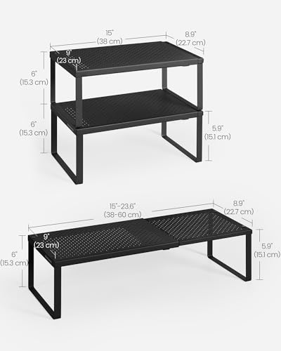 SONGMICS Spice Rack, Expandable Kitchen Countertop Shelf, Steel, Set of 2 - color: Matte Black, size: Set of 2