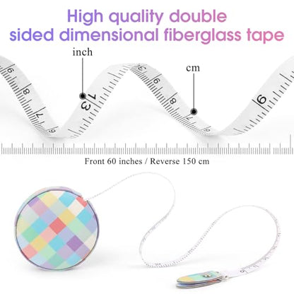 Retractable Mini Leather Tape Measure, Auto Retract Rainbow Check - color: Rainbow Check