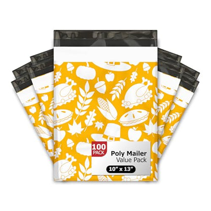 10x13 (100) Thanksgiving Fall Designer Poly Mailers Waterproof Self Sealing Tear Resistant Polymailers Shipping Envelopes Premium Printed Bags For Small Businesses - color: Thanksgiving, size: 10x13