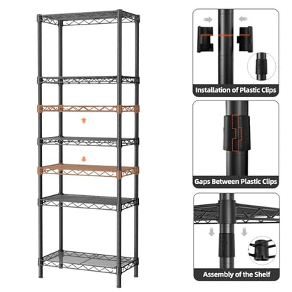 Golpart 5Tier Adjustable Storage Shelves Metal Wire Shelving Standing Shelf - color: Black, size: 5-tier-10"Dx16"Wx55"H