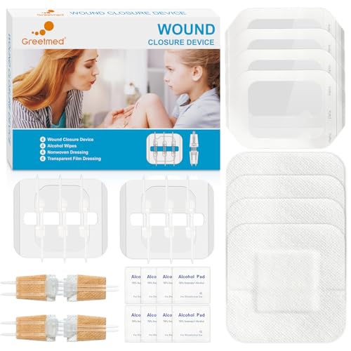 Greetmed Emergency Wound Closure Strips - 16 Pack Laceration Closure Kit with 2 Types Zip Stitch Butterfly Bandage Sutures Kit - Painless, Stitchless Wound Repair for First Aid, Hiking, Camping & Home