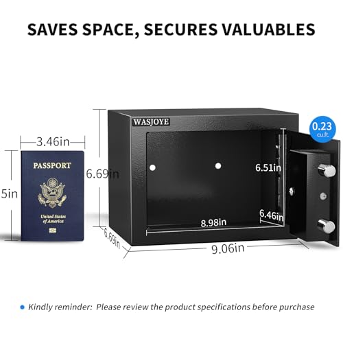 WASJOYE Small Safe with Key for Money, 0.23 Cu Ft Key Lock Box (Black) - size: 0.23 Cu Ft Black