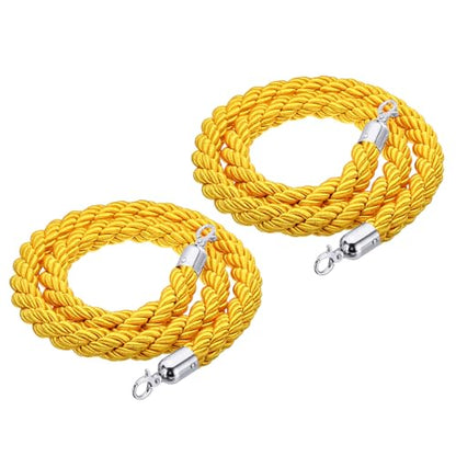 PATIKIL Stanchion Rope, 2 Pack 1.5m/5Ft Barrier Rope Twisted Post Ropes with Snap Hooks for Posts Stands Queue Divider Crowd Control of Hotel, Yellow Silver - color: Yellow/Silver