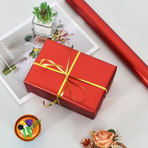 BEISHIDA Red Wrapping Paper Roll, Metal Matte Solid Color Gift Wrapping Paper for Christmas Wedding Graduation Birthday(17inches X 32.8ft) - color: metallicmatte-red