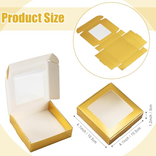 Zonon 30 Pcs Kraft Paper Boxes with Window 4.13 x 4.13 x 1.18 Inch (Gold) - color: Gold