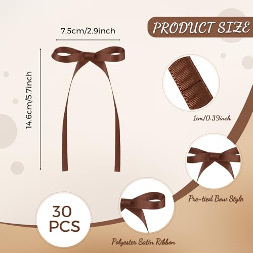 30 Pack Brown Bow Cake Toppers Brown Ribbon Bows for Cake - color: Brown