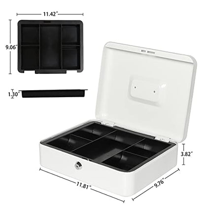 Cash Box with Money Tray and Key Lock, Parrency Large Money Box, 11 4/5" x 9 2/5" x 3 1/2", (XLarge with Key Lock White, XLarge) - color: White, size: XLarge（11.8")